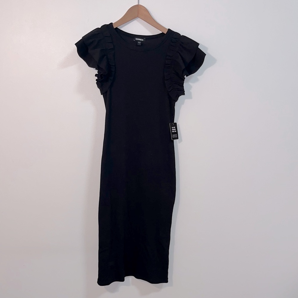Express Ribbed Black Midi Dress